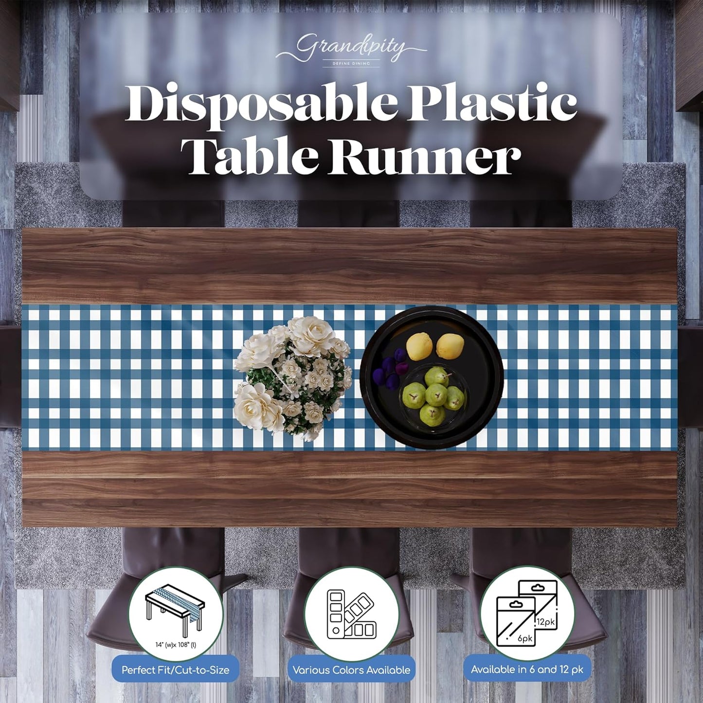 12 Pack 14 108 Inch. Blue Gingham Checkered Premium Disposable Plastic Table Runner x Table Runner for Dinner Parties
