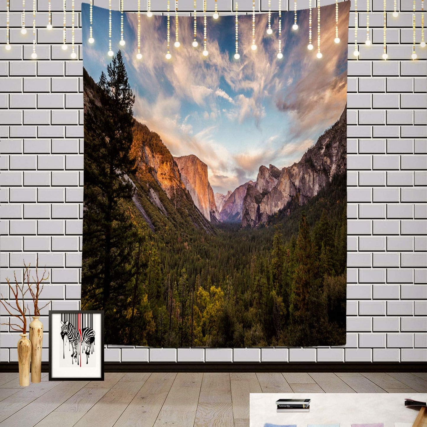 Batmerry Yosemite Tapestry, Green Valley Mountain Landscape Wall Art Decor, 82.7 x 59.1 Inches for Bedroom Living Room