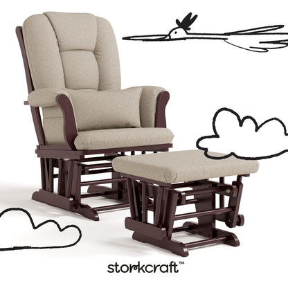 Storkcraft Tuscany Custom Glider and Ottoman with Free Lumbar Pillow (Espresso/Taupe Swirl) - Cleanable Upholstered Comfort Rocking Nursery Chair with Ottoman