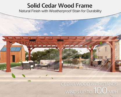 Jocisland 12x24 FT Premium Cedar Wood Pergola with Trellis Roof & Weather-Resistant Support, Outdoor Pergola Kit with Stakes, Garden Gazebo for Patio, Backyard & Events, Reddish-Brown