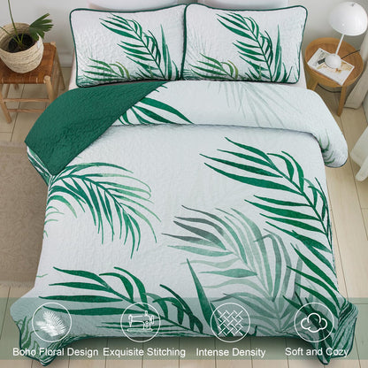 Goodidea Quilts King Size Bedding Set, Sage Green Bedspreads King Size 3 Piece Lightweight Soft Microfiber Reversible Coverlet Floral Quilt Set with Pillow Shams for All Season (King, 104"X90")