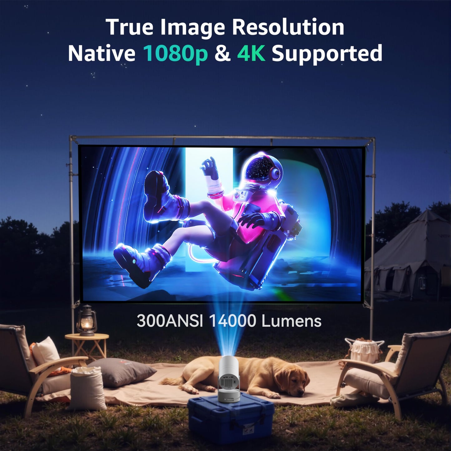 Polocsh Mini Projector, Rechargeable Portable Outdoor Smart Projector with 4K Support, Auto Keystone, Android 11 Small Projector with WiFi and Bluetooth, Electric Focus Home Theater for iphone