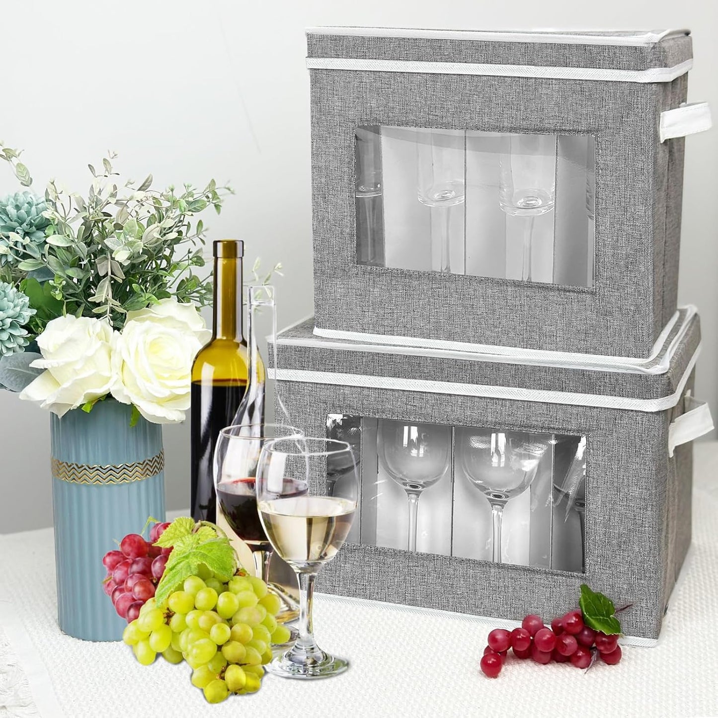 Champagne Flute Storage Box: Hard Shell Stemware Storage Case Organizer for 12 Crystal Champagne Flutes