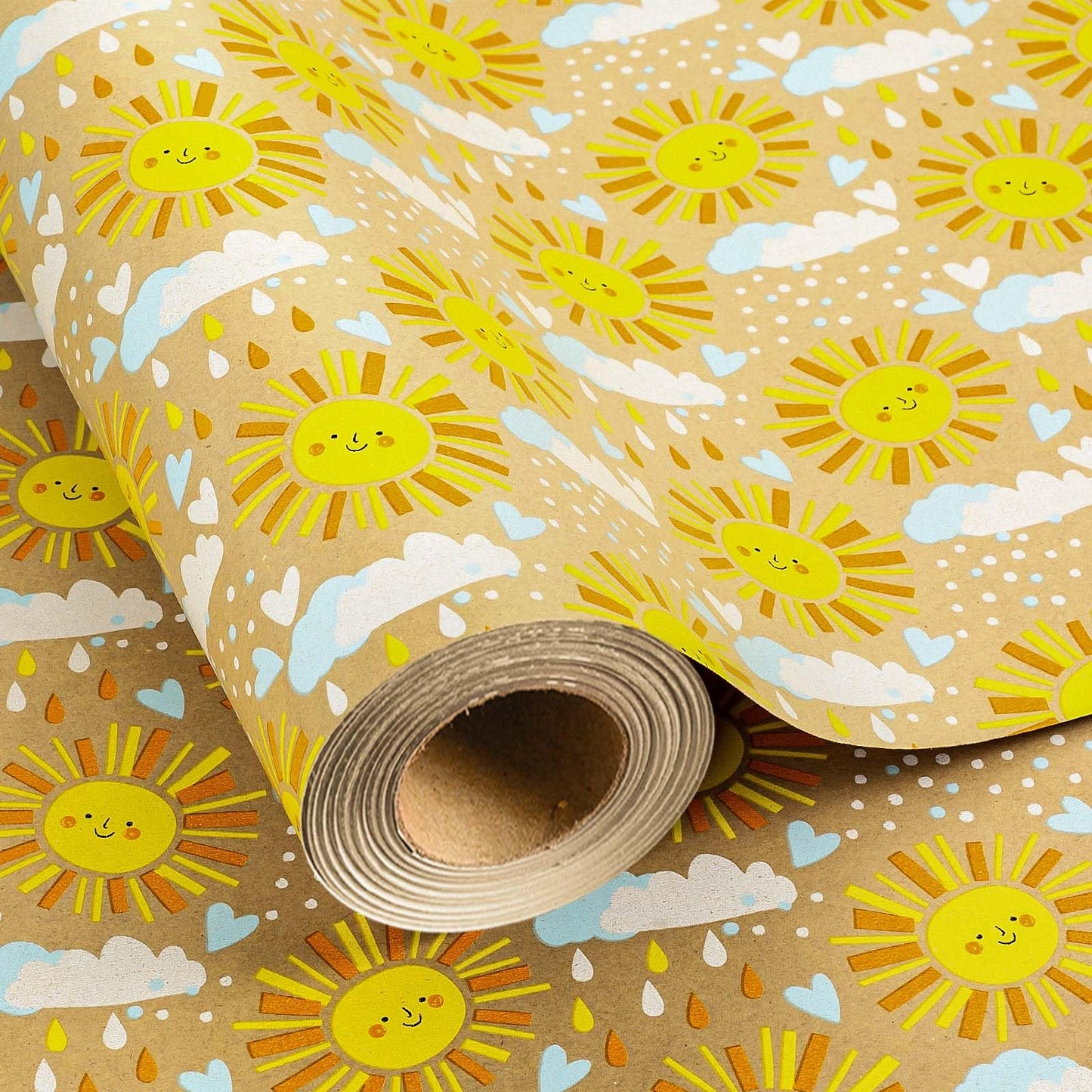 MAYPLUSS Kraft Baby Shower Wrapping Paper, Recyclable Sunshine, Cloud & Heart Design Baby Gift Wrap Paper for Children Birthday, Party, Holiday, Cute Wrapping Paper Mini Roll (17 Inch X 33 Feet)