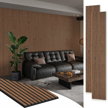 Smartstandard 2 Pack 105.9" x 12.6" Wood Slat Wall Panels, Soundproof Wooden Wall Panels, 3D Fluted Wood Panels for Interior Wall Decor, Classic Brown