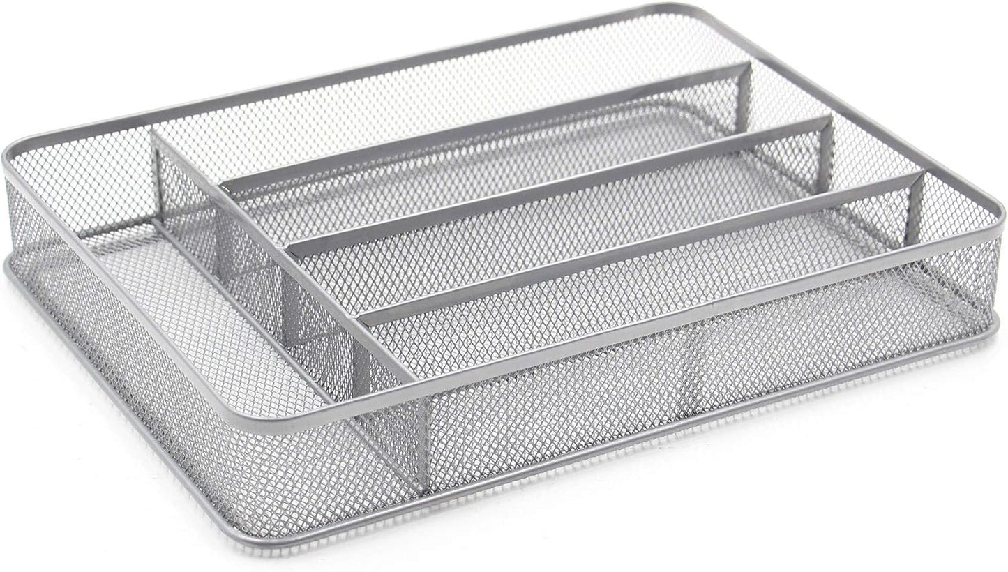 TQVAI Silverware Organizer, 5 Slots Non-Slip Mesh Kitchen Drawer Organizer, Metal Cutlery Holder