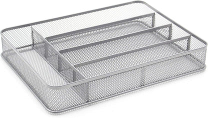 TQVAI Silverware Organizer, 5 Slots Non-Slip Mesh Kitchen Drawer Organizer, Metal Cutlery Holder