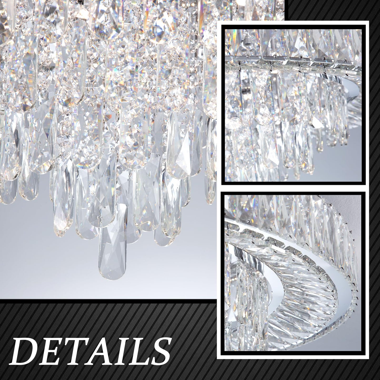 dolria Modern Chandeliers for Living Room Crystal Ceiling Light Fixture LED Dimmable Lamp with Remote Pendant Lighting Flush Mount Ceiling Lighting for Dining Room Bedrooms