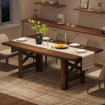 GarveeHome Dining Table for 6-8, 71" Long Large Wooden Farmhouse Kitchen Table with Thick Sturdy Frame, Rectangular Dining Room Dinner Table with Stable Triangular Legs for Kitchen,Office, Retro Brown