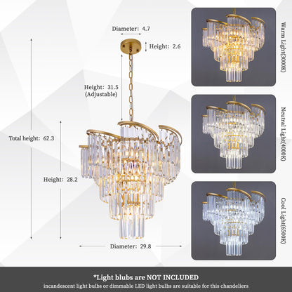 TOCHIC Gold Chandelier 5 Tier Modern Crystal Chandeliers 8 Light, Farmhouse Luxury High Ceiling Light Fixture for Dining Living Room, Bedroom, Bathroom, Kitchen Island, Entryway, 21.6" W