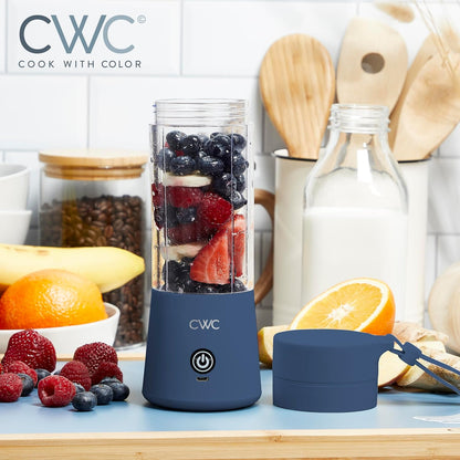 COOK WITH COLOR Mini Portable Blender - 250W Power, 12oz Capacity, Wireless/USB Rechargeable, Stainless Steel Blade