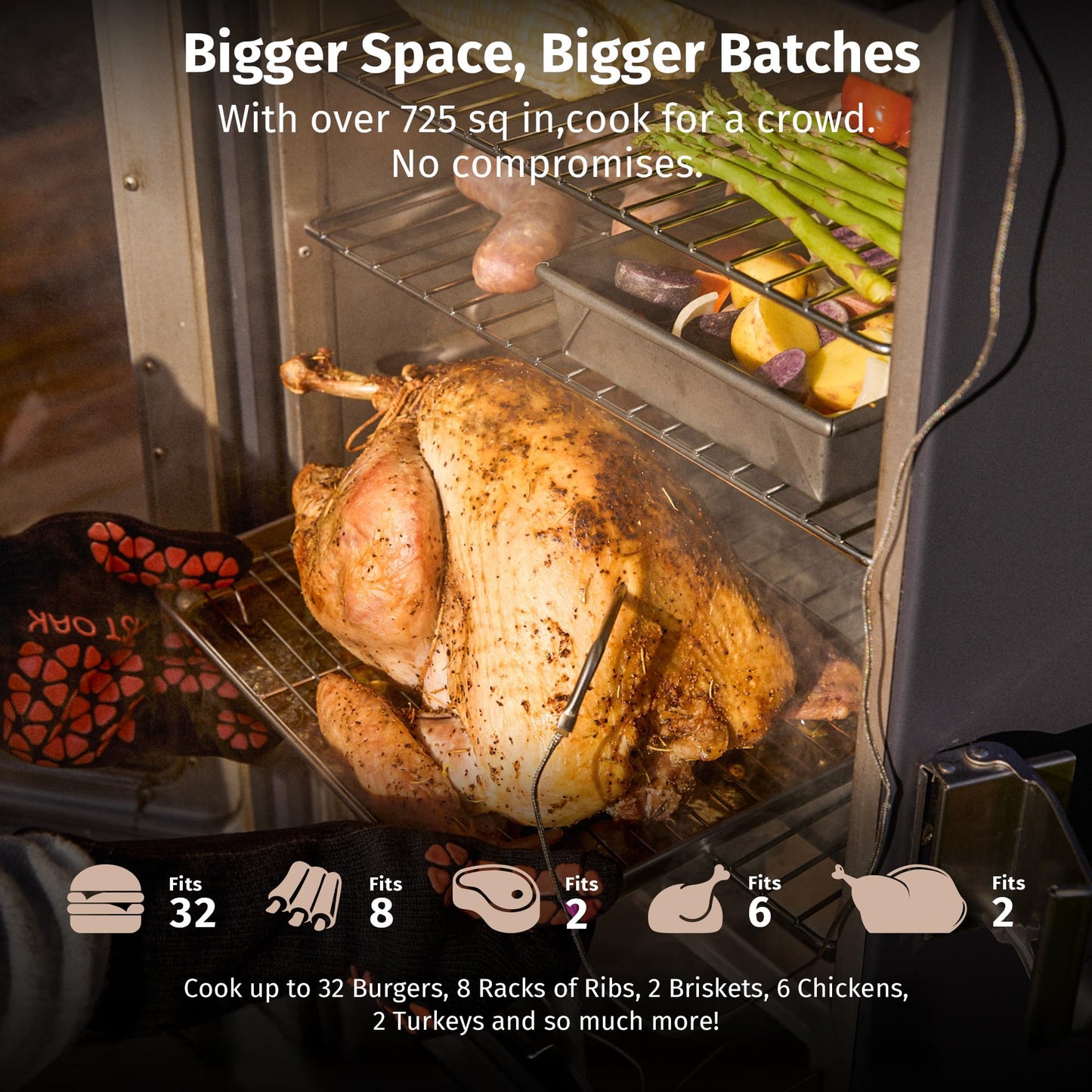 EAST OAK 30" Electric Smoker for Outdoors | Built-in Meat Probe & Clear Viewing Window | Side Chip Loader for 6x Longer Uninterrupted Smoking | 725 sq in Cooking Area for Bigger Batches, Night Blue