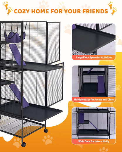 Garvee Metal Small Animal Cage,64 in H Ferret Cage for Small Animals - 4 Tier Large Hamster Cage with Removable Ramp, Hammock, Extra Storage Stand,Removable Tray for Ferret, Chinchilla, Hamster