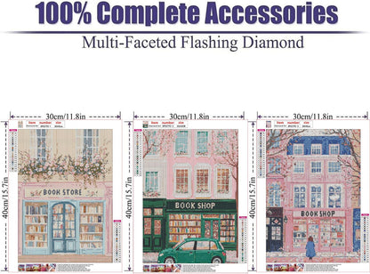 ARPADAMO 3 Pcs Diamond Art Kits for Adults,5D Pink Book shop Diamond Painting DIY books Diamond Art Diamond Painting Kits for Adult,Round Full Drill Diamonds, Diamond Art Kits for Home Decor-12x16inch
