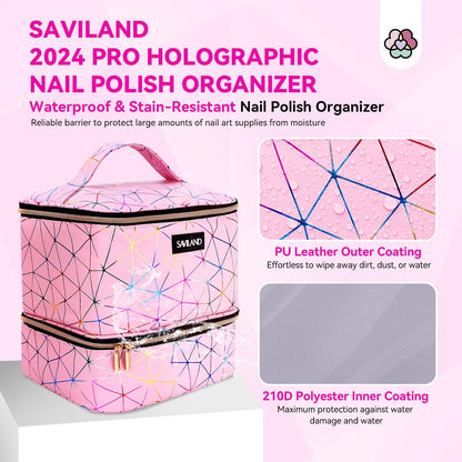 SAVILAND Nail Polish Organizer Bag: PU Leather Nail Polish Storage Organizer Holds 30 Bottles & Nail Lamp, Nail Polish Holder Travel Carrying Case Box Nail Tech Organizer Storage Bag for Nail Supplies