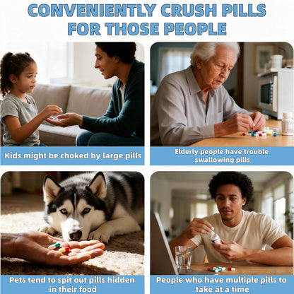 Pill Crusher Stainless Steel with Ceramic Burr for Fine Powder Grinding | Adjustable Manual Grinder for Elderly Care, Feeding Tube & Pet Pills