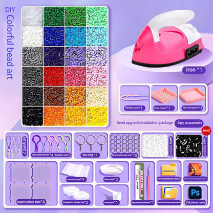 Fuse Beads Kit for Jewelry Making, 2000 Pcs Melty Beads with Storage Box and Big Iron, Create Bracelets, Keychains, Pixel Art, Complete Crafts for Girls & Boys Birthday Gifts, Easter Basket Stuffers