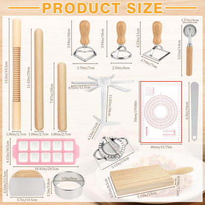 TREWAVE 15 Pcs Pasta Making Tools Set, Homemade Pasta Making Kit Includes Ravioli Maker Mold, Gnocchi Board, Pasta Drying Rack, Red Pastry Mat and Rolling Pin for Beginners & Home Chefs