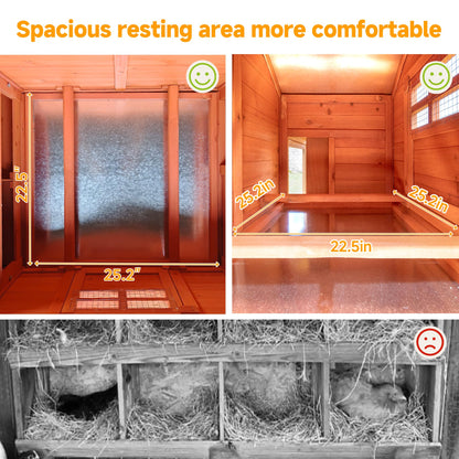 WHEGETED Large Chicken Coop Outdoor Durable Duck House Poultry Pet Hutch & 2 Wood Eggs Run Cage Nesting Box Waterproof Asphalt Roof Ramp Removable Tray Wire Fence for Backyard Small Animal79 Brown