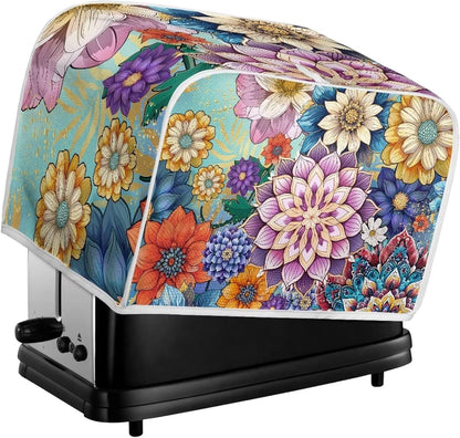 UNICEU Boho Flower Toaster Cover: Bright Blossom Quilted Dust-proof Cover for 4 Slice Bread Maker