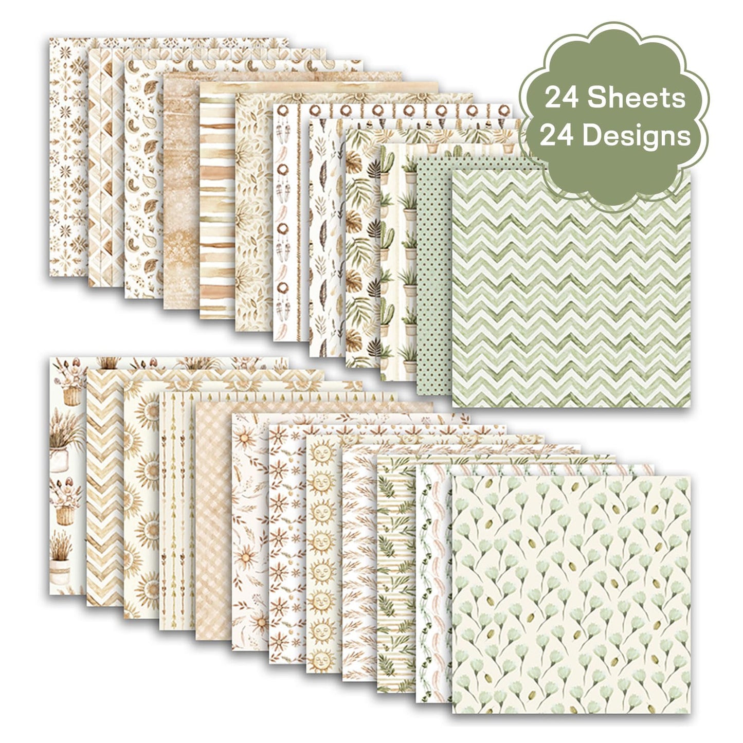 24 Sheets/24 Designs Scrapbook Paper Double Sided Boho Floral decorative craft Pattern Paper for DIY Cards, Junk Journaling, Scrapbooking Supplies and Photo Album Decor (Brown-2099, 12x12 Inch)