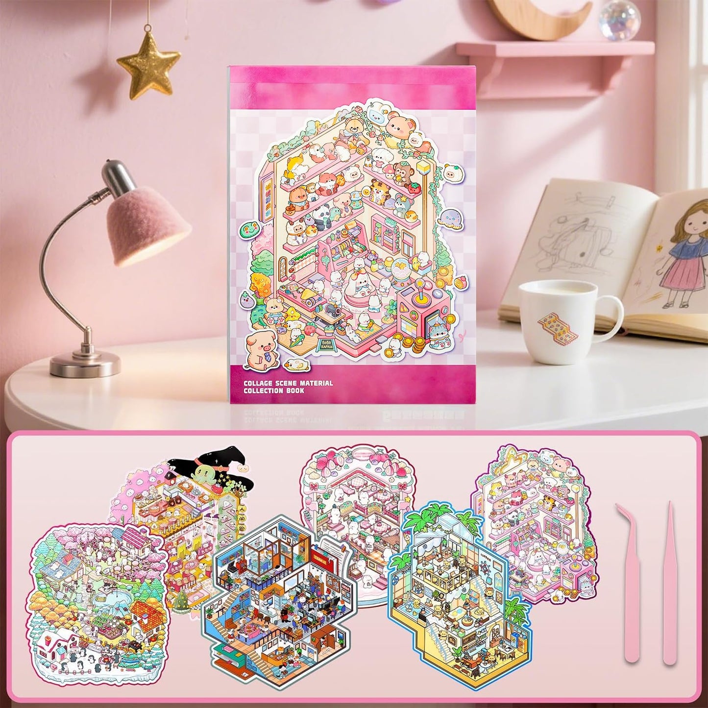WEINSYT 3D Sticker Scene Therapy Book – DIY Miniature Craft Kit with Repositionable 3D Stickers, Stress Relief Gift for Teens & Adults