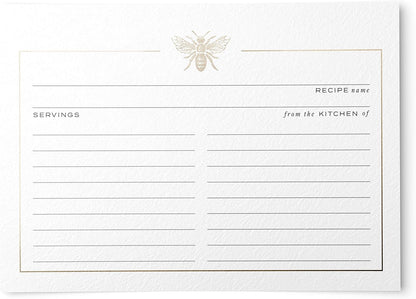 50 Gold Foil Bee Recipe Cards from Dashleigh, Double-Sided, 4x6 inches for Cooking and Baking