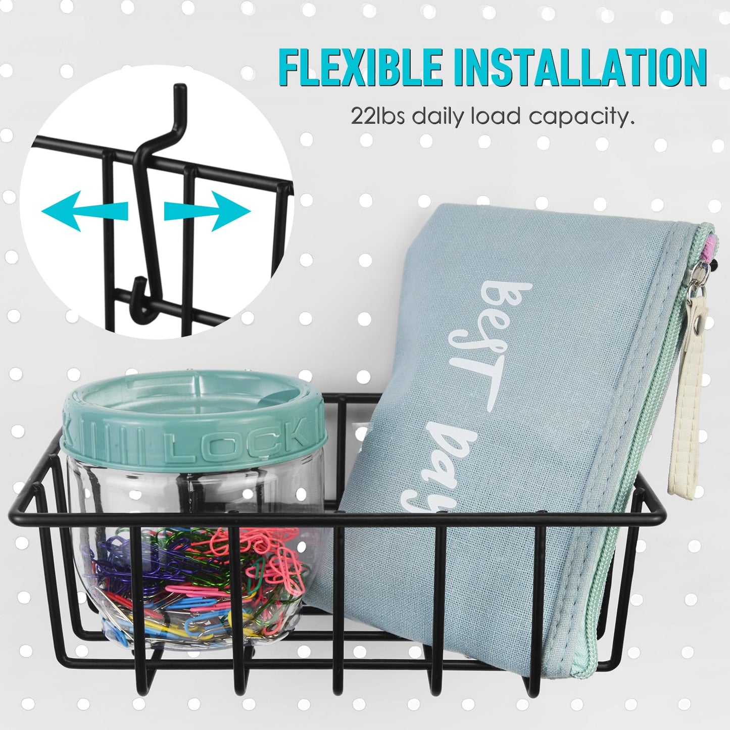 G.CORE Pegboard Bins Baskets Organizer with Peg Board Hooks Cups - 16 Pack Peg Accessories Fit 1/8" & 1/4" Pegs - Black Holders & Hangers for Garage Craftroom Tool Hanging Display Storage Organization