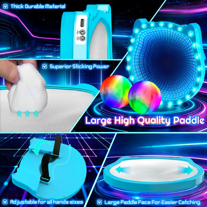 Elecdemic 3D LED Light Up Toss Catch Ball Game Set Fidget Toys Baseball Gifts Outdoor Outside Backyard Party Glow in the Dark Sticky Paddle Mitt Age 3 4 5 6 7 8 9 10 11 12 Year Old Boy Girl Kids Adult