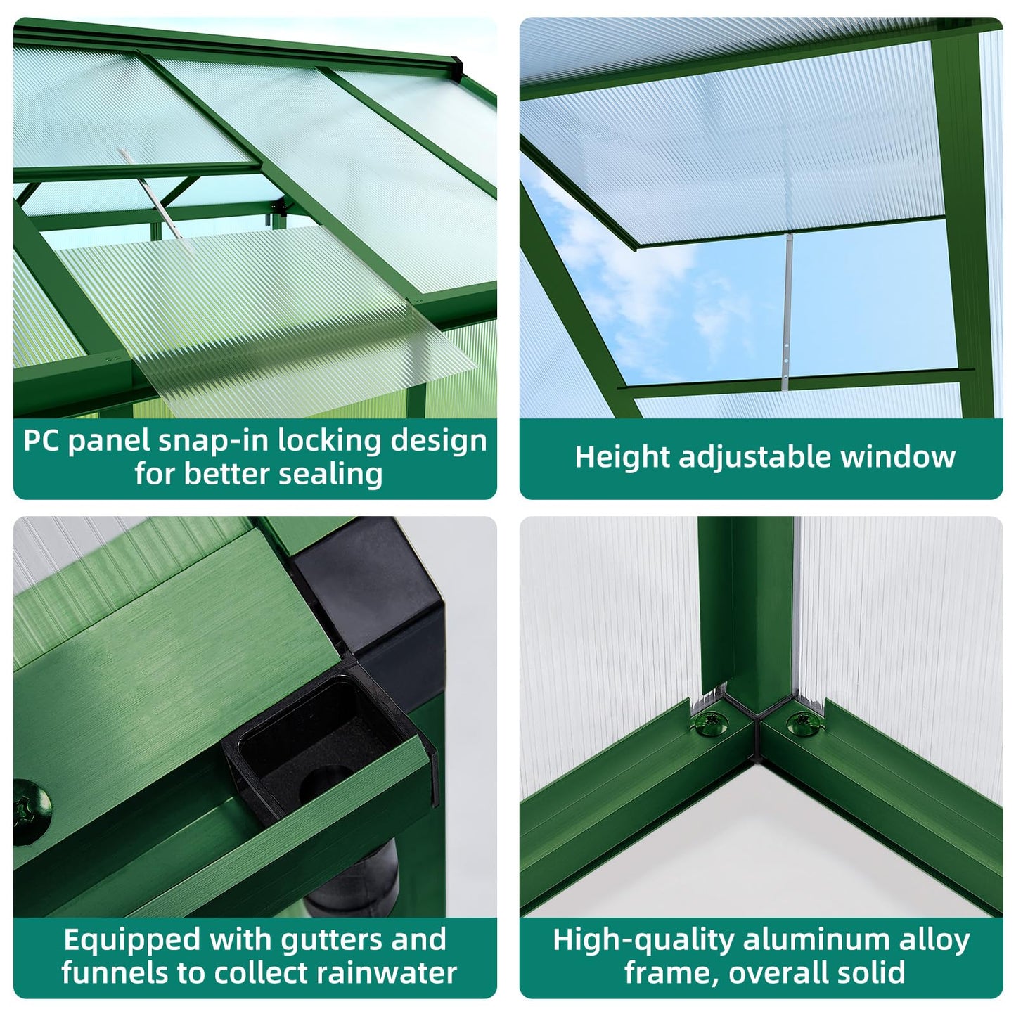 8x12 FT Greenhouse - Large Aluminum Greenhouses for Outdoors, Heavy Duty Polycarbonate Greenhouse with Roof Vent&Ground Nails, Walk-in Green Houses for Garden, Backyard, Patio, Easy Assembly