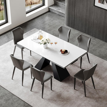 TimesGate Extendable Dining Table for 8-12 Seat, Flexible Stretch, Tabletop Made from Rock Plate and Tempered Glass, Solid Carbon Steel Base, 35.4" D x 94.5" W x 30" H, White Top