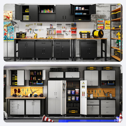 VIYET 5-Piece Rolling Garage Tool Cabinet Set,Heavy Duty Steel Garage Storage System with Wall Cabinet & Mobile Rolling Tool Chest,Lockable Adjustable Shelving Combo for Workshop Organization,Black