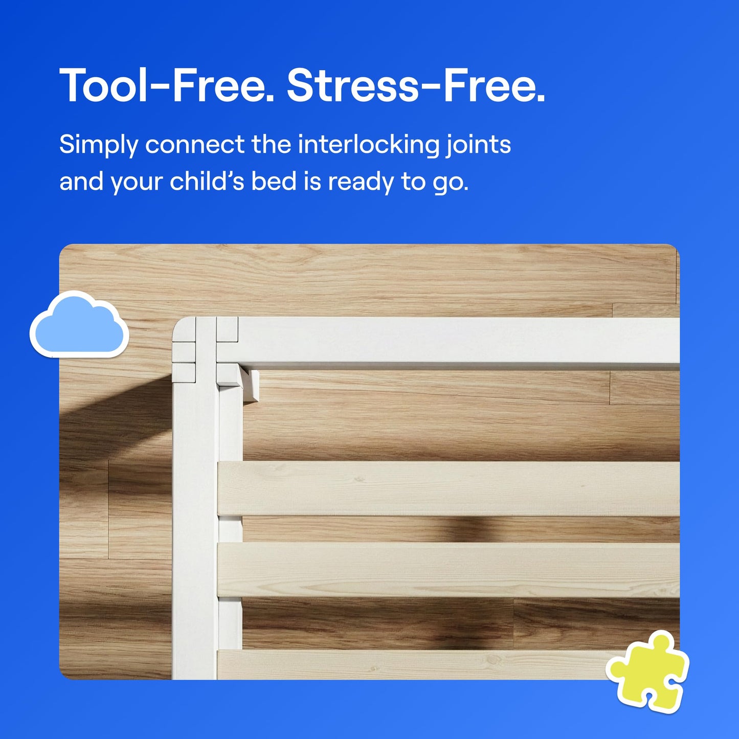 Nectar Kids Bamboo Platform Bed Frame - Full - White - Floating Center Support Legs - 12” Height - Easy Tool Free Set Up - Durable & Kid-Friendly - Sturdy Wooden Slats for Support