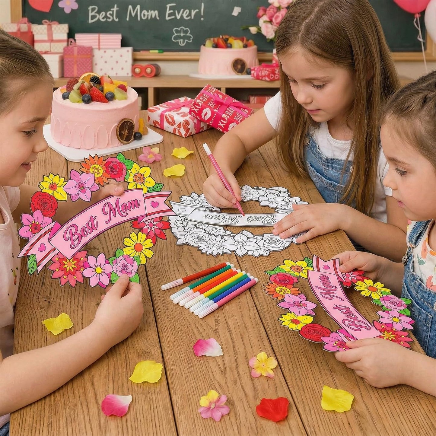 INCOK Mothers Day Crafts for Classroom - 24 Pcs DIY Wreath Flower Craft for Preschool Thank You Appreciation Gift for Mama Grandma School Kindergarten Daycare Holiday Art Crafts Supplies
