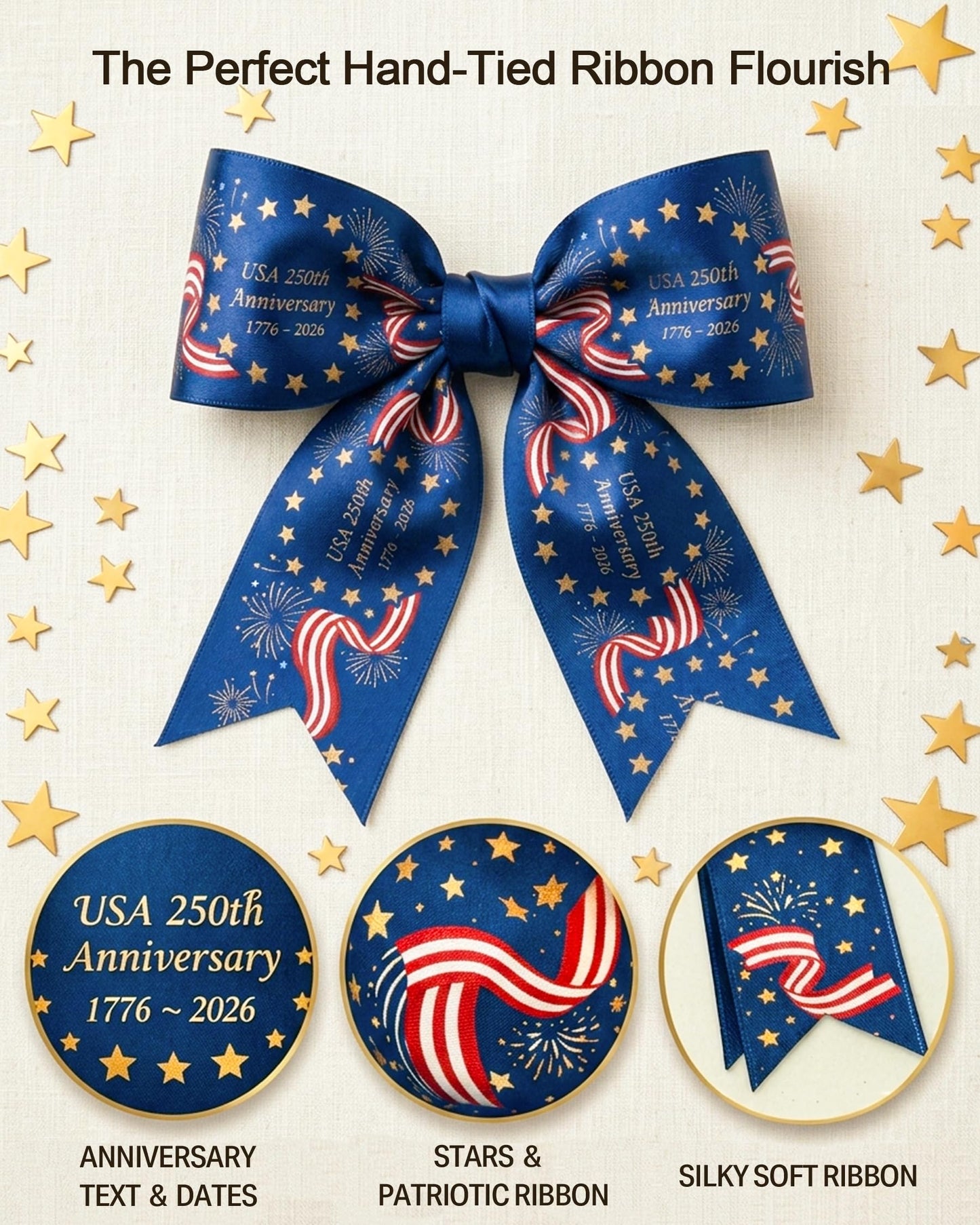 Gleamagic 2-Pack America 250th Anniversary Ribbon Bundle - 1 Inch x 50 Yards Total - Patriotic Satin Ribbon for Independence Day, July 4th Decor & Semiquincentennial Crafts & Commemorative Decor