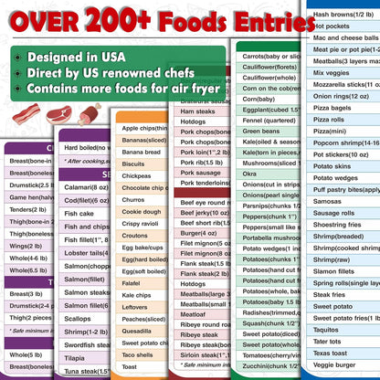 Air Fryer Cheat Sheet Magnets Cooking Guide - Over 200 Foods, Air Fryer Cooking Times Chart, Instant Air Fryer