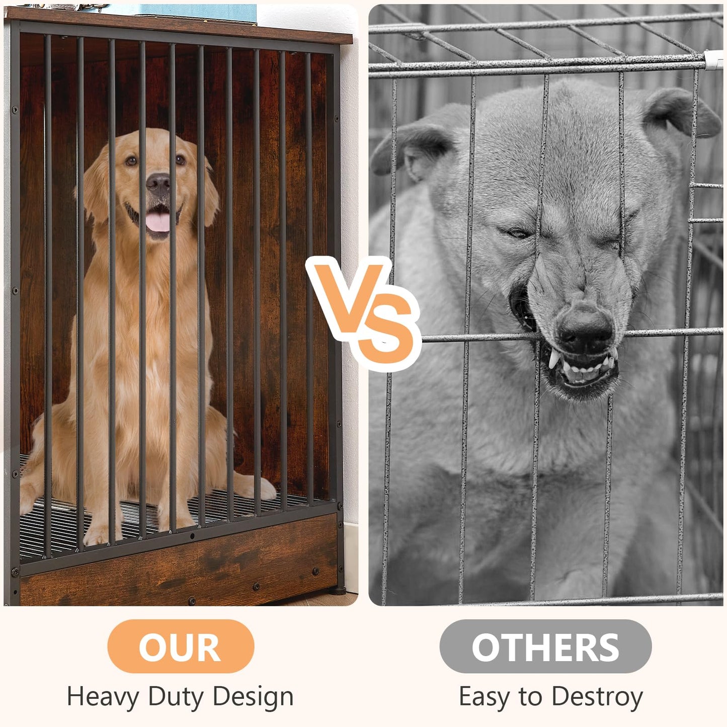 Rovibek 75" Dog Crate Furniture for 2 Dogs, Wooden Extra Large Double Dog Cage Furniture, Decorative Dog Kennels with Double Doors, Indoor Dog Crate TV Stand for Large Dogs, Brown