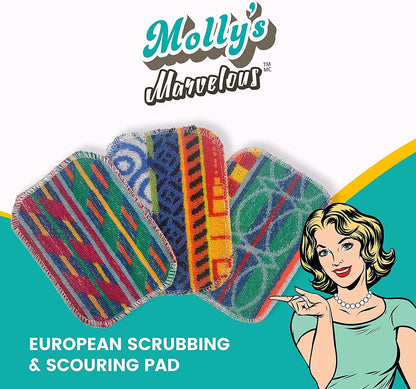 Molly’s Marvelous European Scrubbing & Scouring Pads – 3-Pack Dishwasher Safe, Non-Scratch Cleaning for Pots, Pans, Stainless Steel, Countertops & Floors