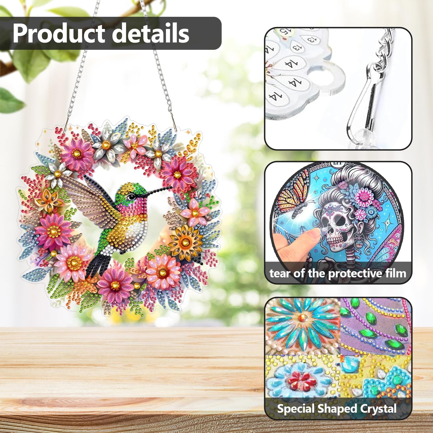 ZeeLionArt Hummingbird Hanging Diamond Art Kits for Adults Pendant Suncatcher, Special Shaped Crystal DIY Pearl Diamond Painting Kits for Adults, Spring Summer Window Wreath Decor 7.6x7.7 Inch