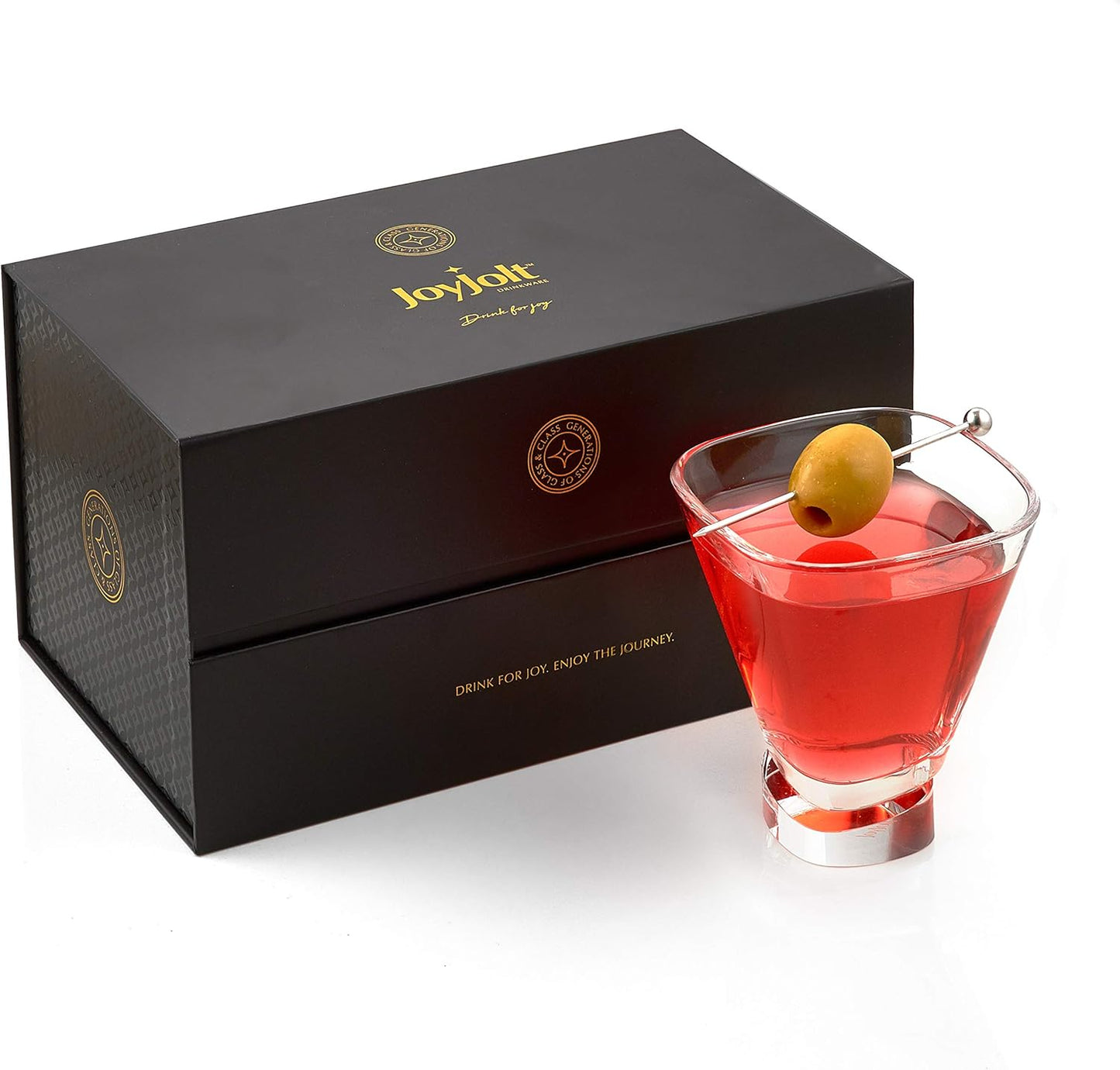 JoyJolt Aqua Vitae Martini Glass Set of 2, Crystal Glassware, Stemless Cocktail Glasses