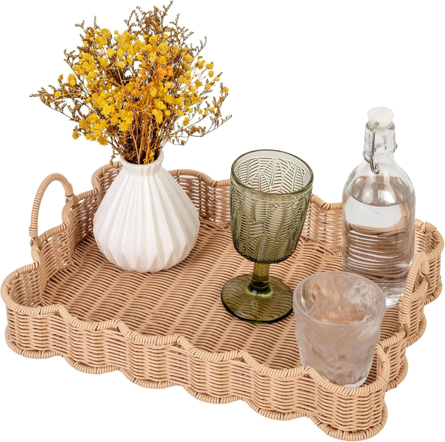 15 "11 "2 GRANNY SAYS Scalloped Edge Rectangle Wicker Serving Tray, Coffee Table Tray, Serving Trays with Handles
