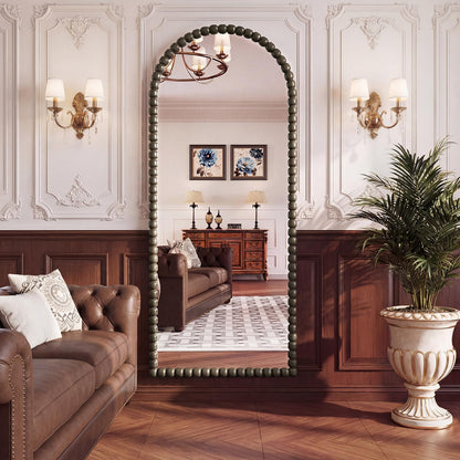 FlyEcho Arched Full Length Mirror, 71"x28" Antique Beaded Full Body Mirrors, Large Floor Mirror with Stand, Hanging Mounted for Bedroom Living Room Cloakroom Hallway Decor, PU Frame, Bronze
