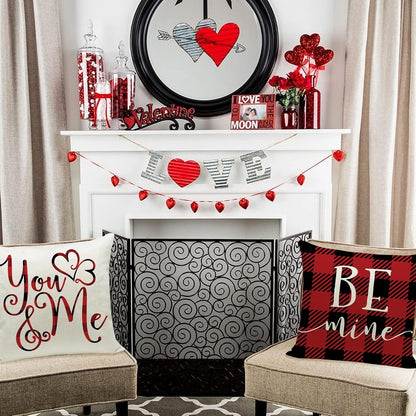 Ueerdand Set of 4 Valentines Day Pillow Covers, 20x20 inch Red Black Buffalo Check Decorative Cushion Cases