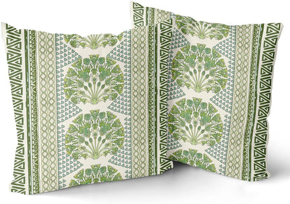Sweetshow Summer 18 Inches Set 2 Sage Green Flowers Pillowcovers Geometric Throw Pillow Covers Cushion Case for Sofa