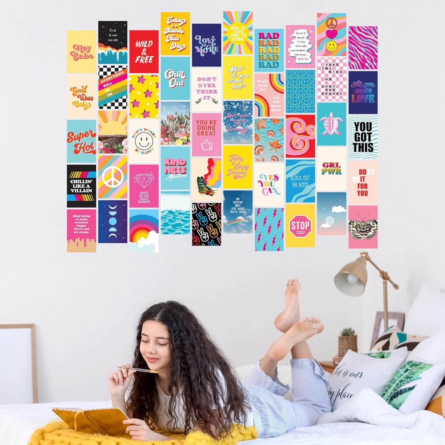 Artivo Bright Indie Collage Kit, 50 Set 4x6 inch Aesthetic Pictures for Teen Girls Bedroom Decor