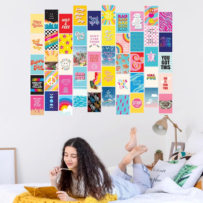 Artivo Bright Indie Collage Kit, 50 Set 4x6 inch Aesthetic Pictures for Teen Girls Bedroom Decor