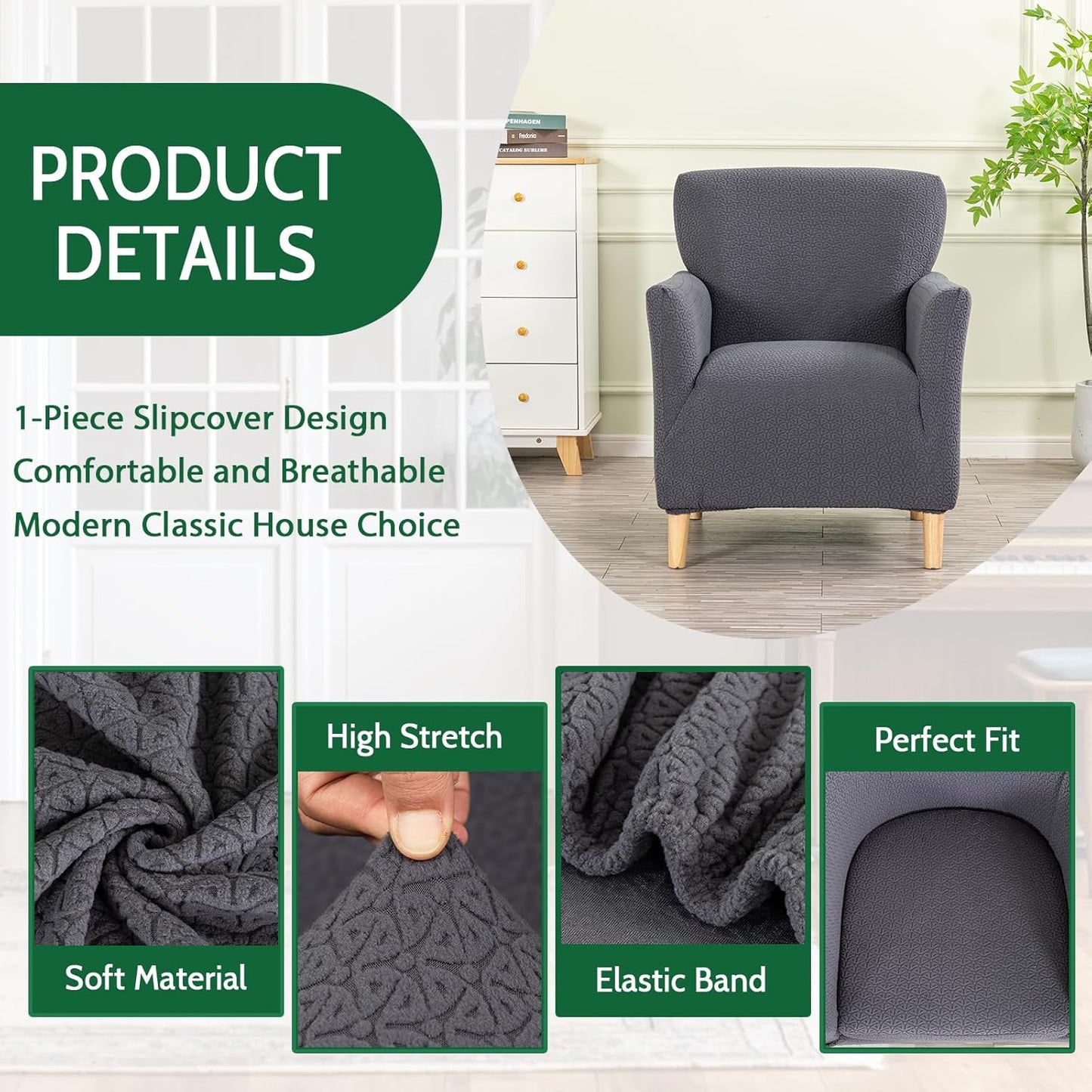 1 Grey,1PC) Stretch Chair Covers with Arms Piece Accent Chair Cover Banquet Armchair Slipcover Ice Patterned Jacquard
