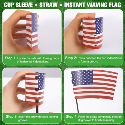 16 oz White Disposable Soccer Party Paper Cups USA (World Host #3) 24 Sets, To-Go Cups with Straws Lids Sleeves for Cold Drink/Hot Beverage, Compostable Water-Based Coating, Soccer Theme Supplies