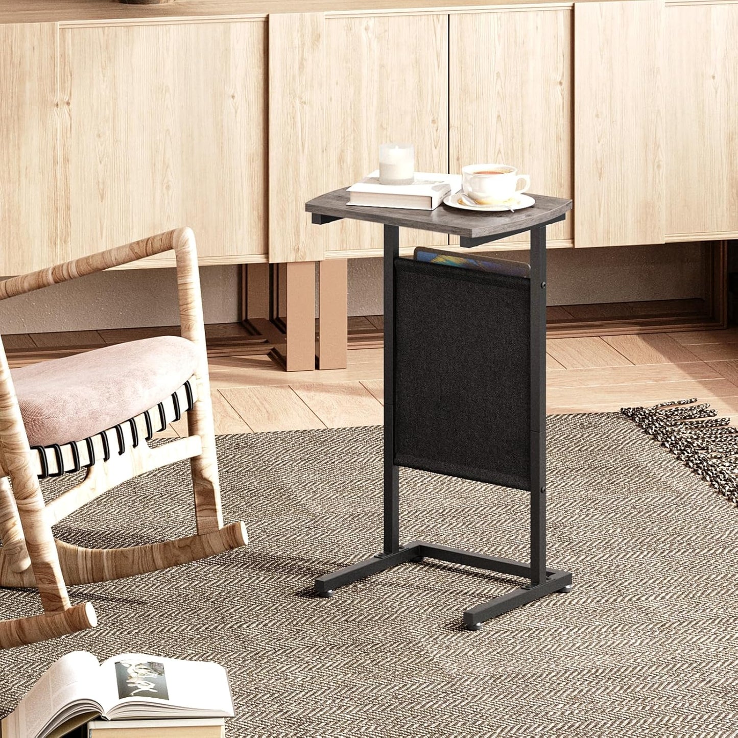 28.3" BG40SF01 HOOBRO C Shaped End Table, Side Table for Small Spaces, Couch Table with Storage Bag, Slide Under Sofa