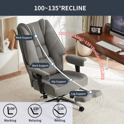 EXCEBET Big and Tall Office Chair 400lbs Wide Seat, Leather High Back Executive Office Chair with Foot Rest, Ergonomic Chairs Lumbar Support for Lower Back Pain Relief (Mesh Light Grey)